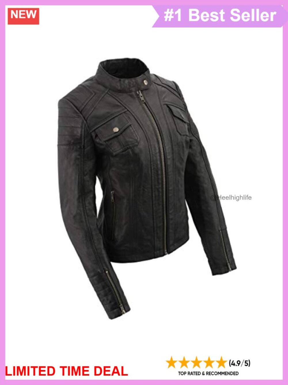 Women's Sheep Skin Leather Zip Front Quilted Shoulder Jacket
